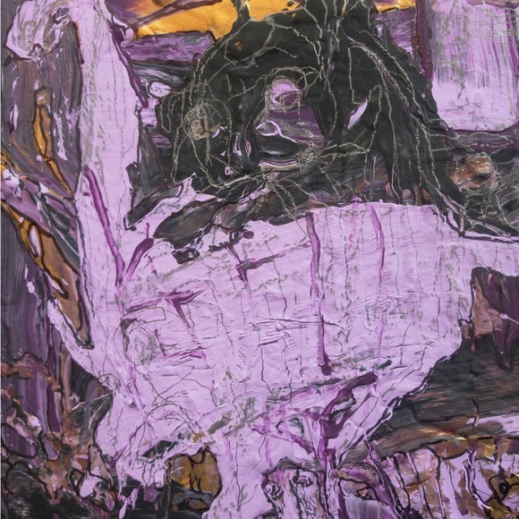 Misery, medium size, textured, with gold color, purple, sad, depressed painting. - Picture 5 of 11